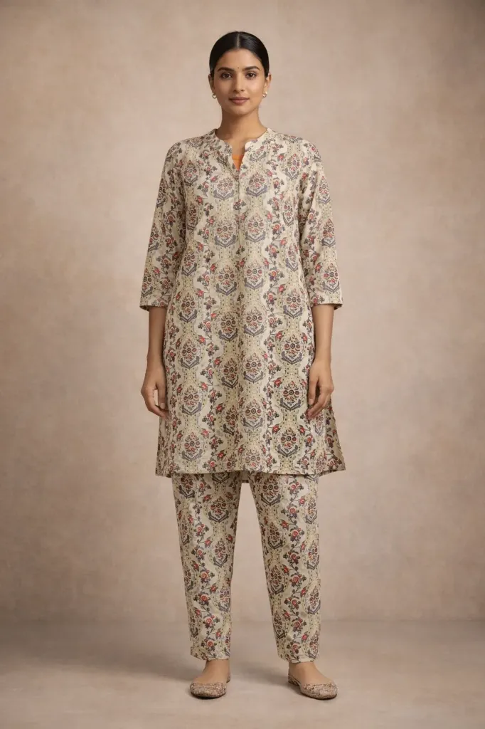 Co-ord Beige Printed Long