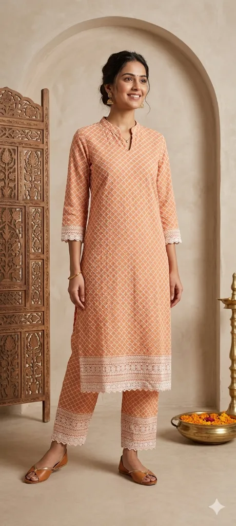 Co-Ord Set Orange Full Embroidery