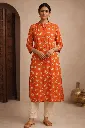 Long Kurti Orange & White Flower Print_0002_03