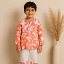Indo Western White Orange Printed PT
