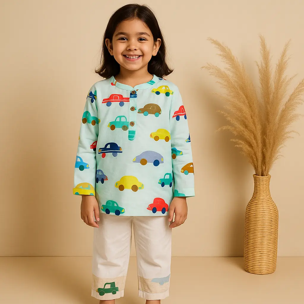 Blue & Multi Colour Car Print Indo Western PT