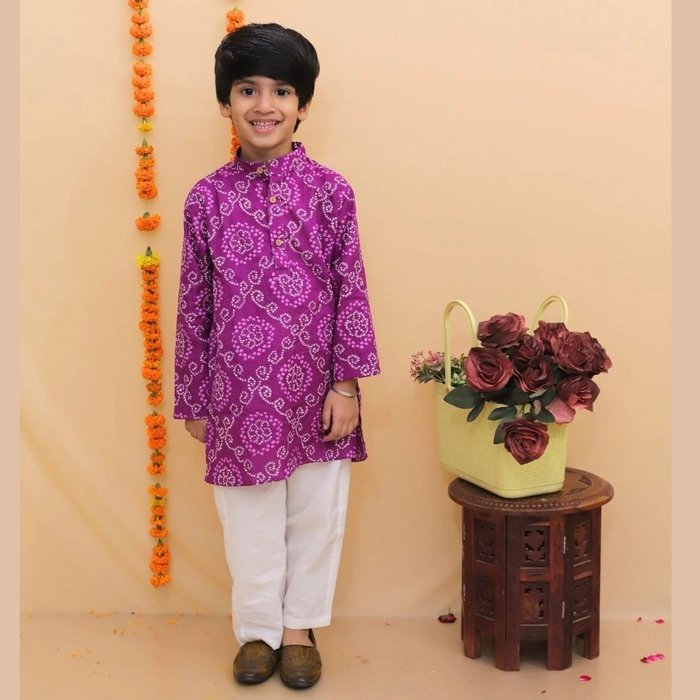 Bandhej Kurta Pajama Boys- Purple