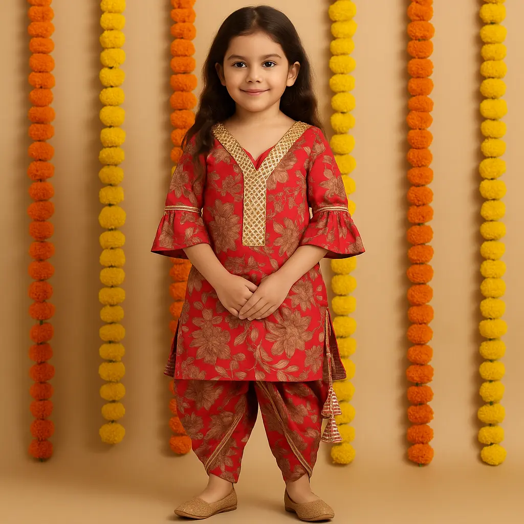 Dark Red Flower Dhoti
