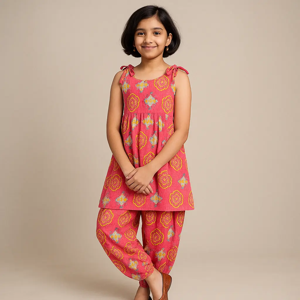 Kurta Sleeveless Afghani Pant Gajari Pink