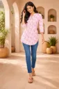 Short kurti white pink leaf print