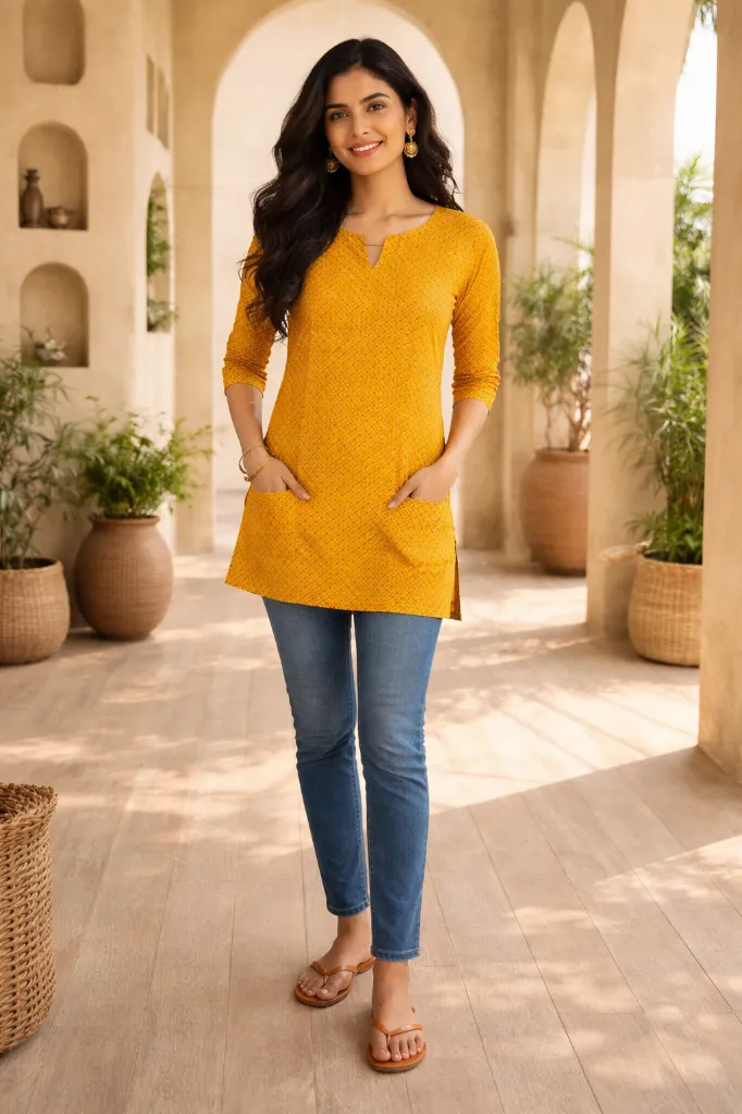 Short Kurti Plain Yellow