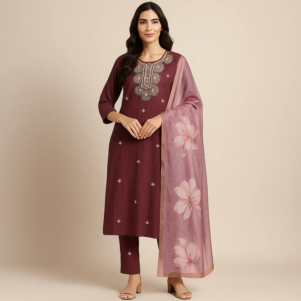 Brown Zari Indian Set 3Pcs