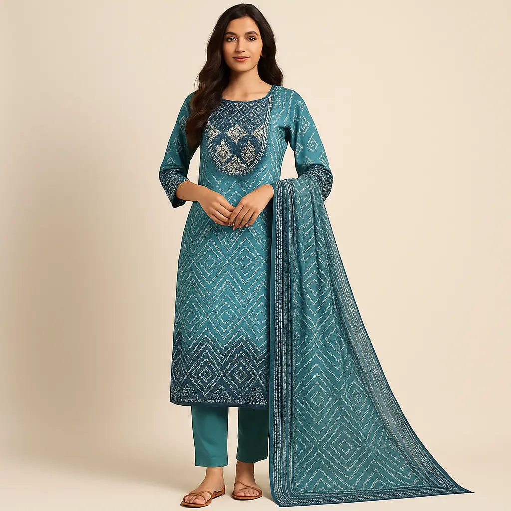 Blue Printed Indian 3 Pcs Set