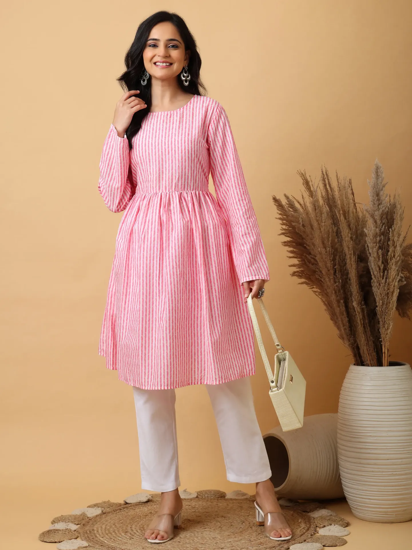 Midi Frill White Pink Lining