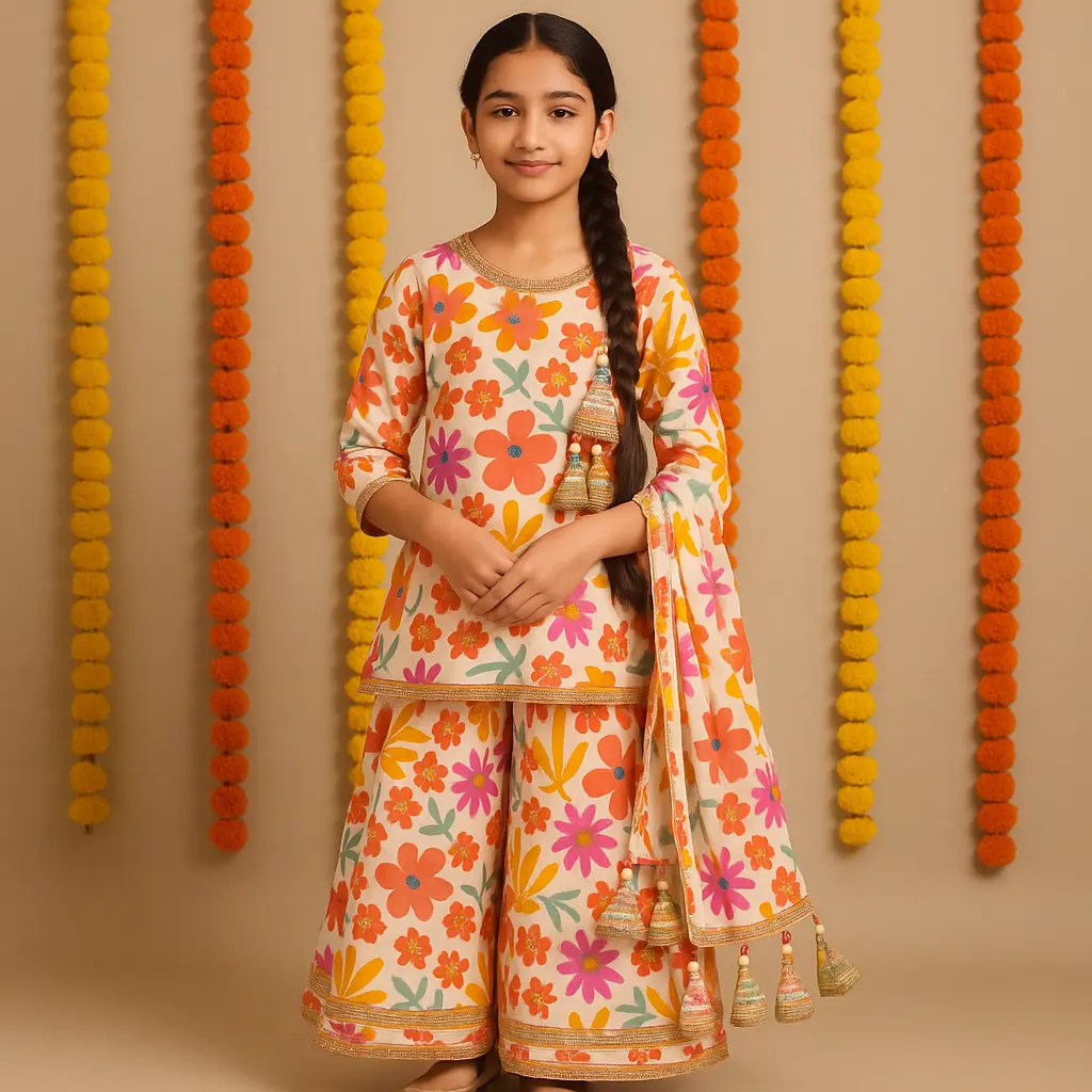 Kurta Sharara Colorful Flower Print