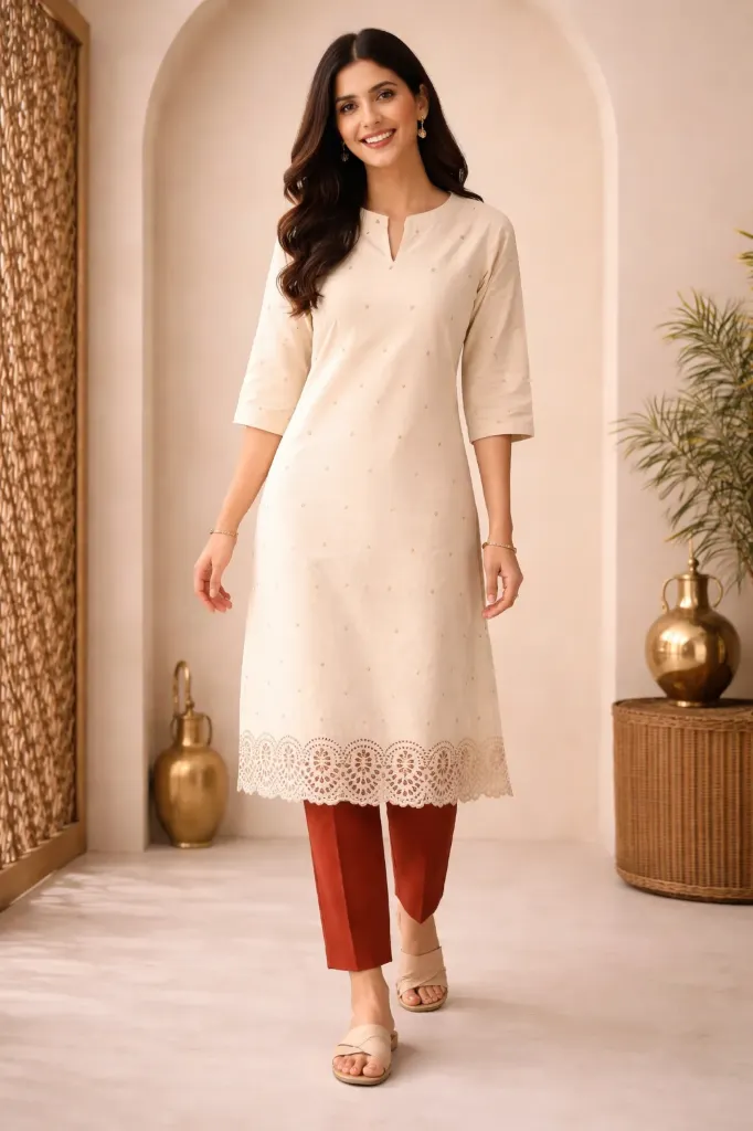 khadi Embroidery Long Kurti