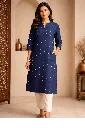 Long Kurti Blue White Embroidery