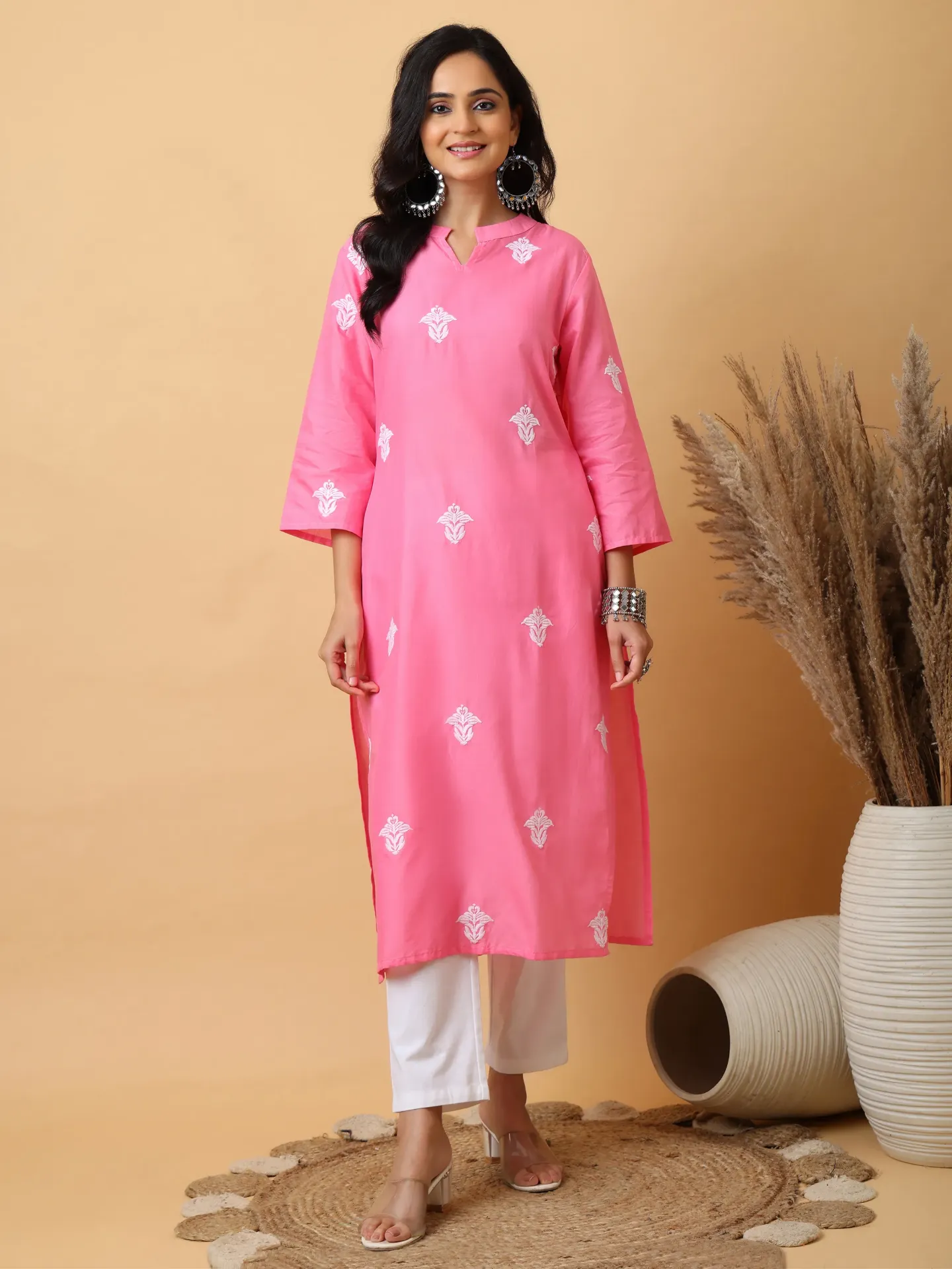 Long Kurti Pink Embroidery