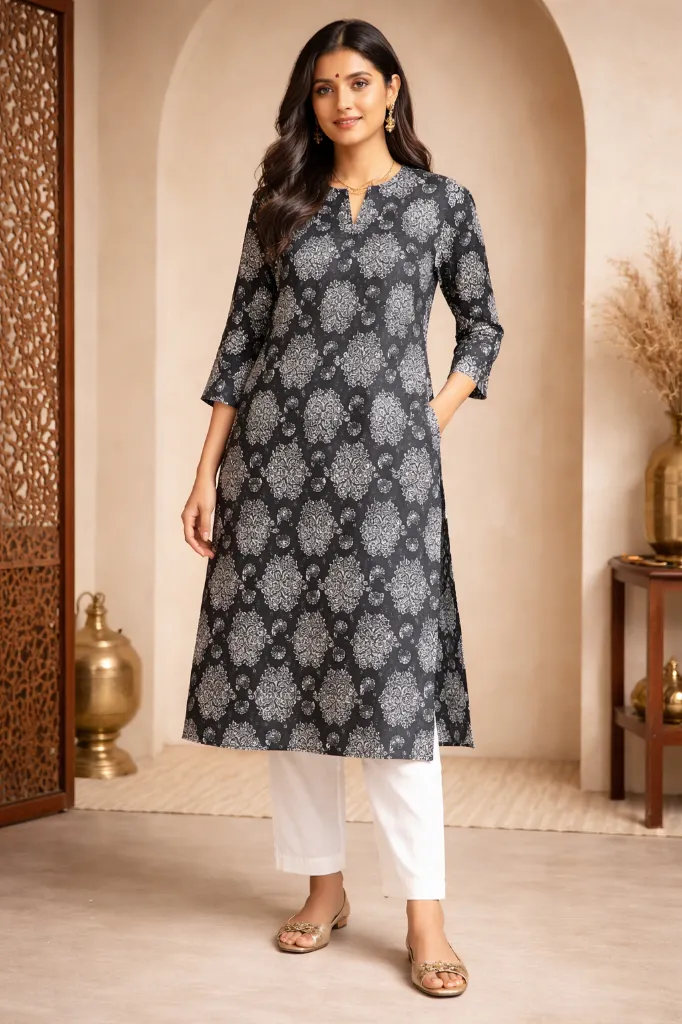 Long Kurti Black Digital 3D Print _0002_03
