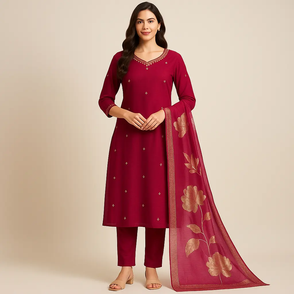 Maroon Zari Indian Set 3PCS
