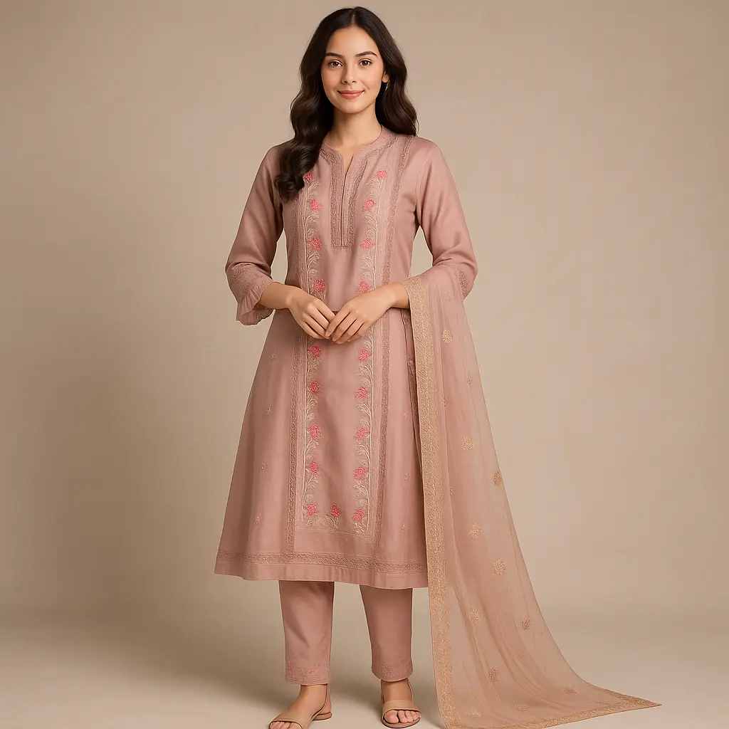 Pink Embroidery Indian Set 3PCS