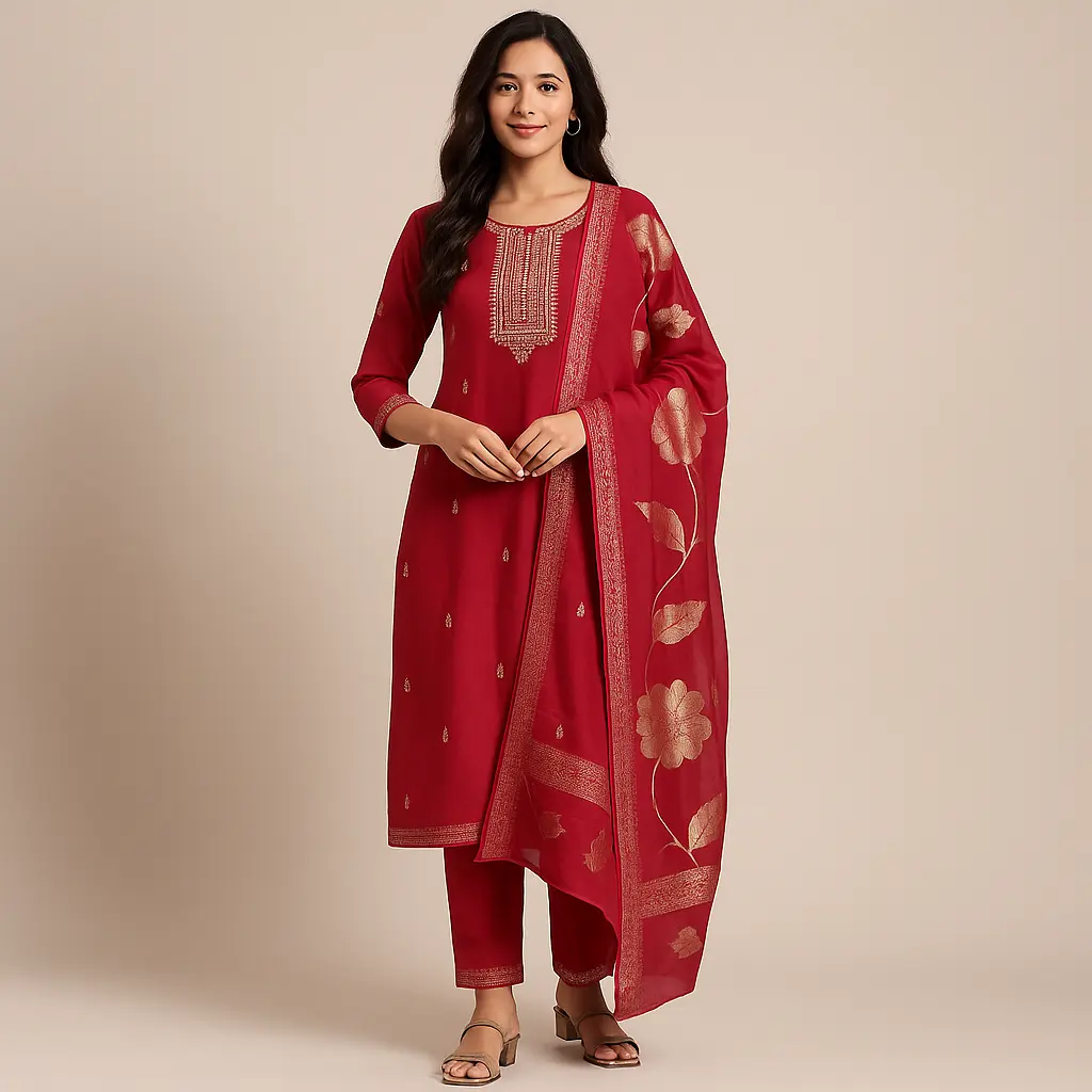 Red Zari Indian Set 3PCS