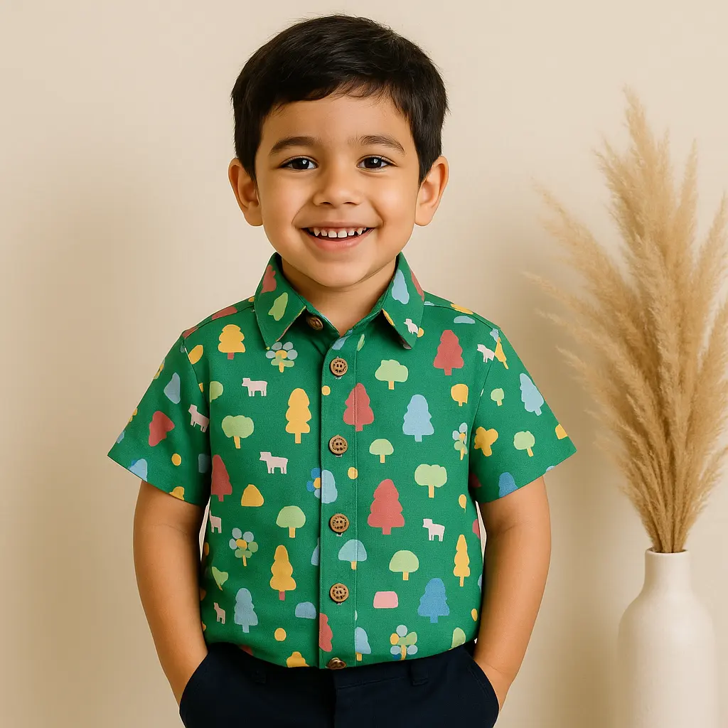 Boy Green Tree Print Shirt PT