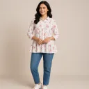 Short Frill Shirt White Pink Flower