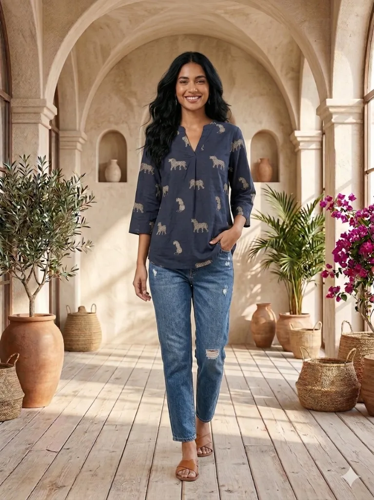 Top Navy Blue Tiger (M- Correct)