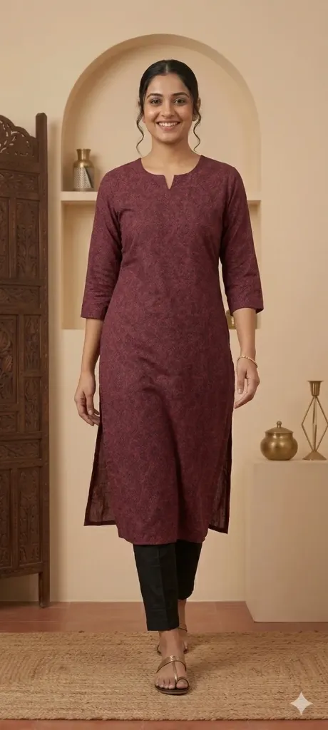 Long Kurti Lavender Print (M- Correct)