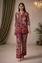 Co-ord Set Wine Red Short Printed