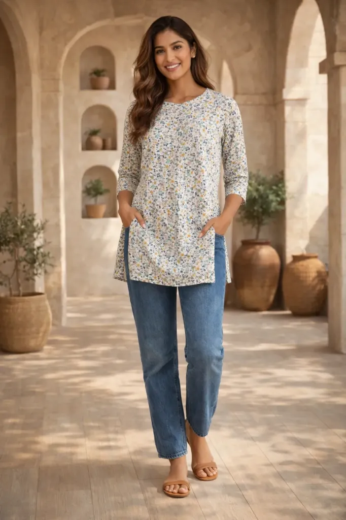 Long kurti white floral (M- Correct)