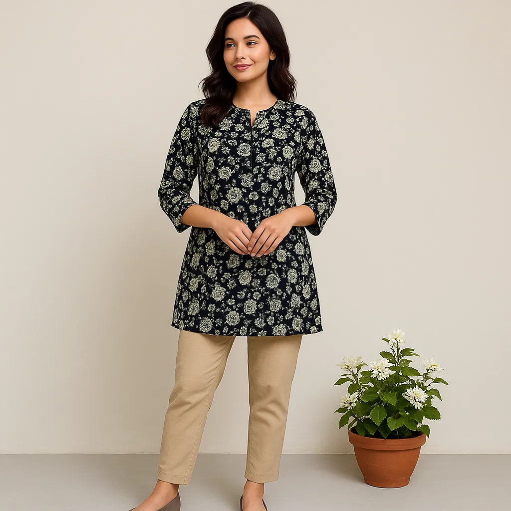 Short Kurti Foil Black Orange