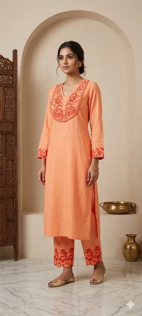 Co-ord Orange Embroidery (M- Correct)