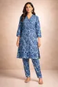 SKD Co-ord Set Indigo Flower Print Long