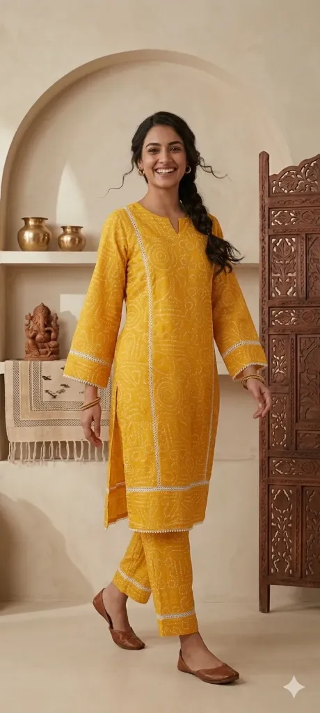 Co-ord Set Long Yellow Printed (M- Correct)