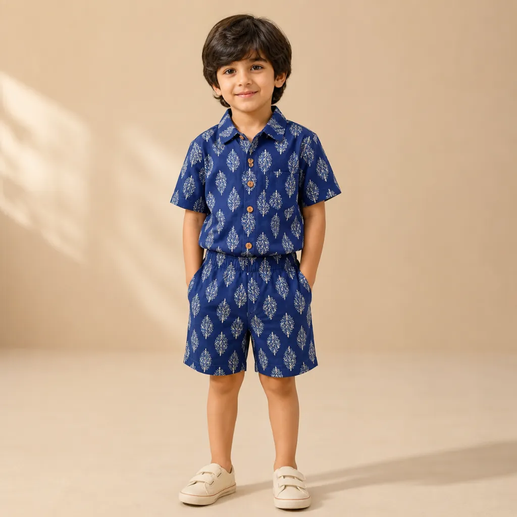 Co-ord Set Indigo Blue Sanganeri hand Block Print Boys (9-12M (14))