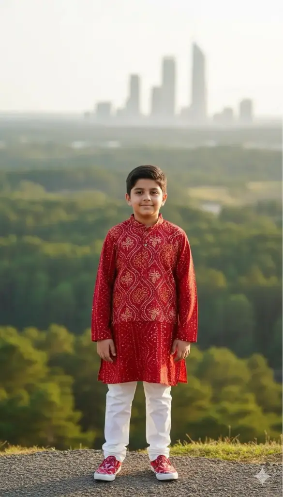 Boys Kurta Pajama with Jacket Bandhani Print