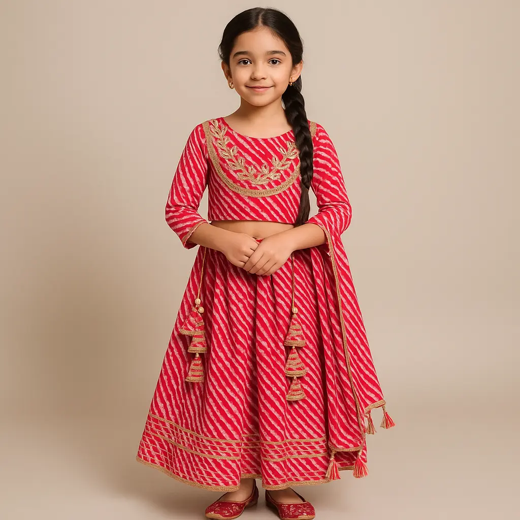 Kurta Ghaghara Red Leheriya Print