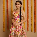 Kurta Sleeveless Ghaghara Multi Color Flower