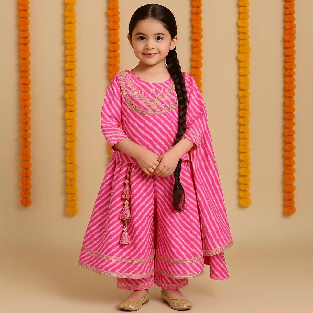 Kurta Sharara Baby Pink Leheriya Print