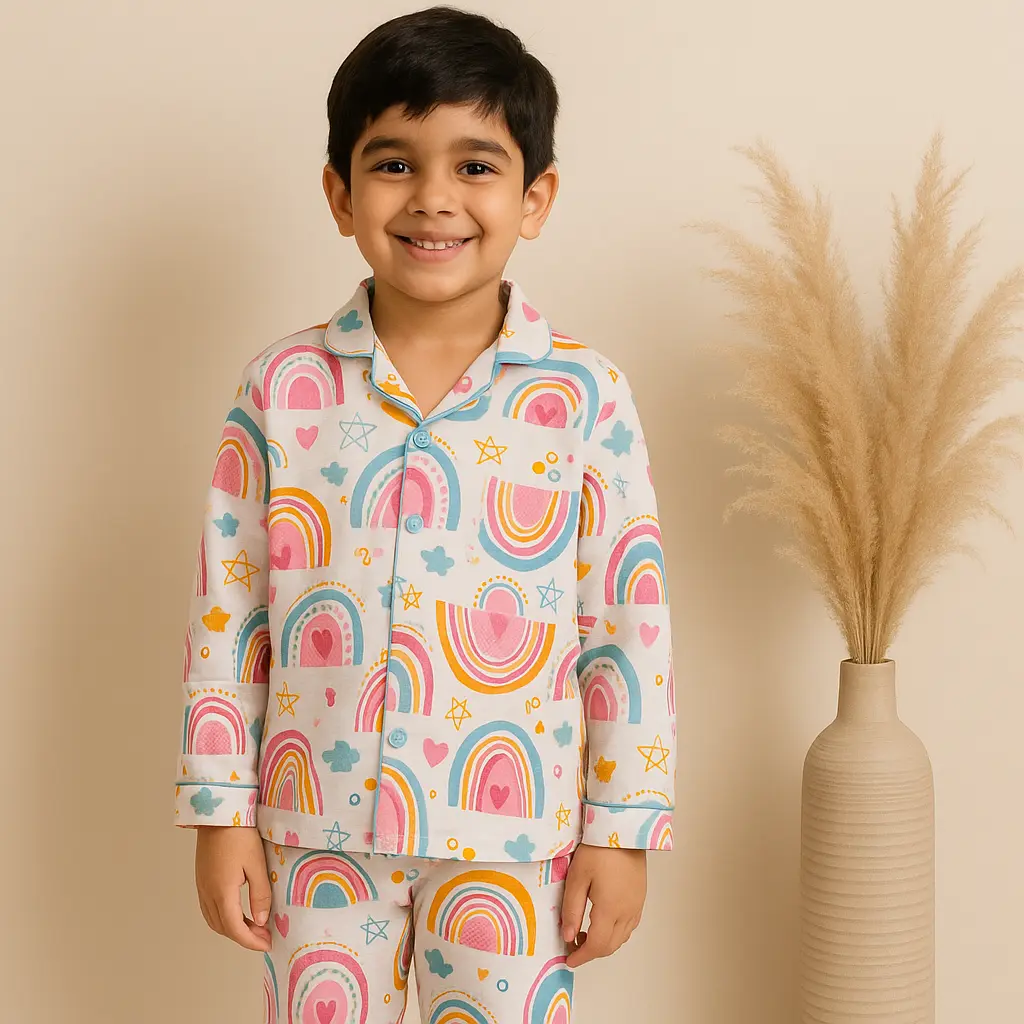 White and Umbrella Print Nightwear