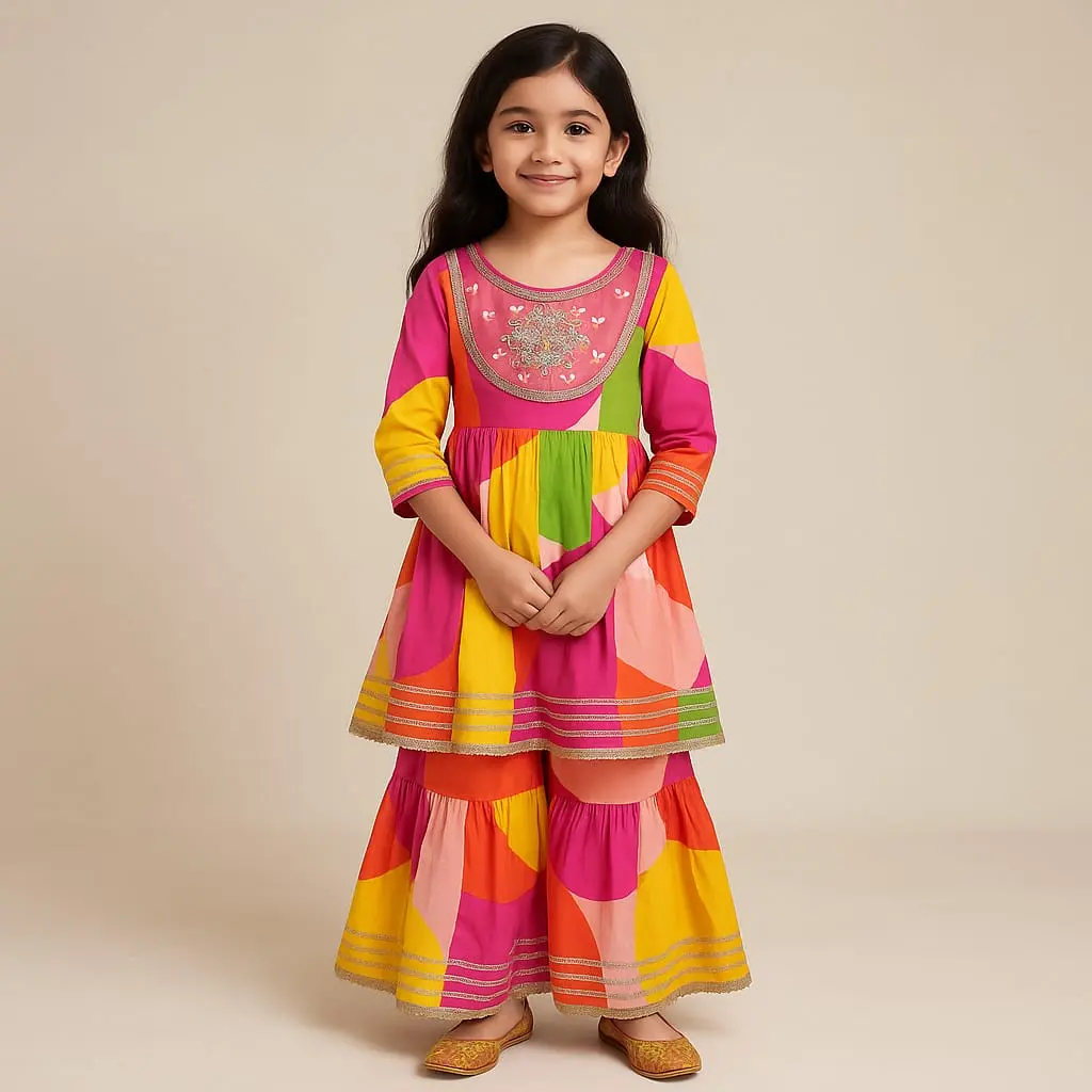 Kurta Sharara Colorful Print (Red)