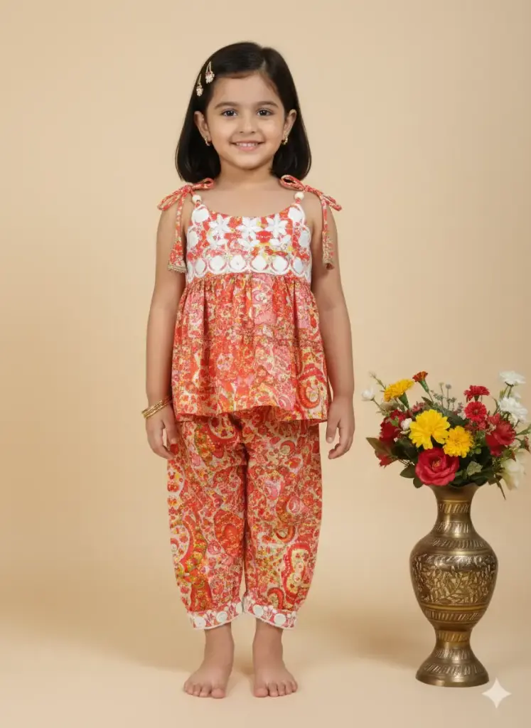 Jaipuri Peach Print Spaghetti Top Afghani Pant