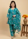 Kurti Pant Chunari Blue Floral Print Muslin