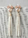 Champagne Crystal & Pearl Cascade Long Tassel Earrings 03091