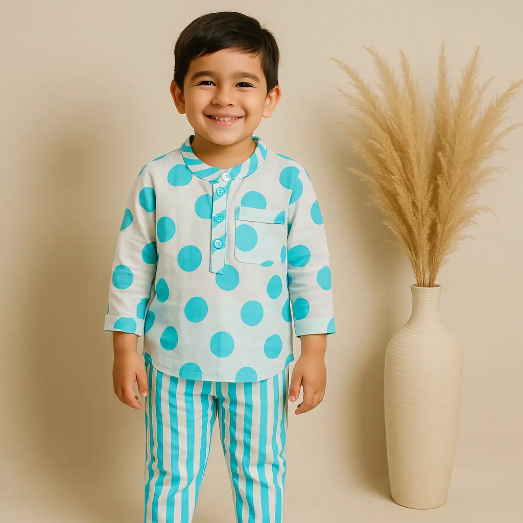 White Blue Polka Dots Nightwear (6-9M)