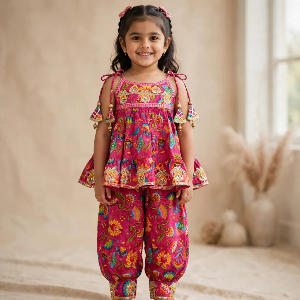 Pink Flower Print Spegetti Afgani Set NF-1134