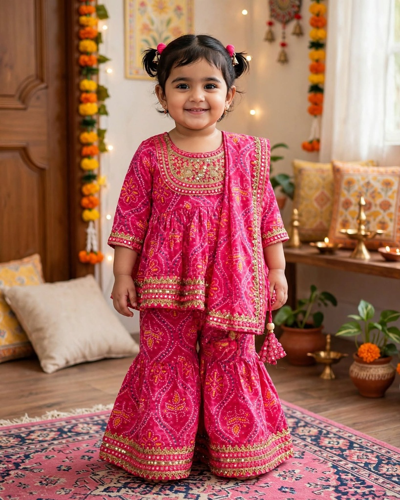 Pink Bandhani Sharara With Dupatta NF-1191