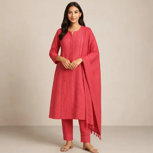 Light Orange Embroidery Indian set 3Pcs Pink