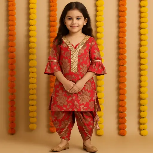 Dark Red Flower Dhoti