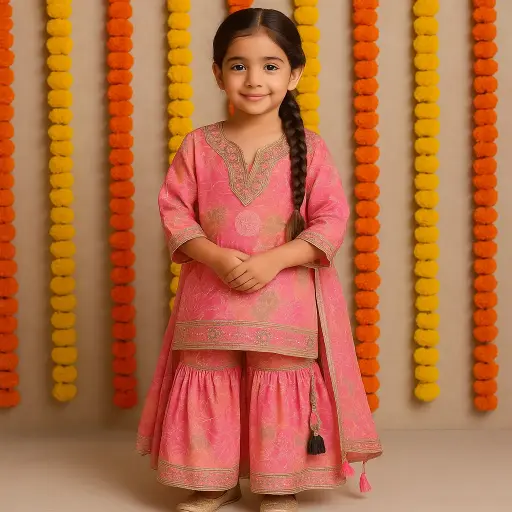 Kurta Sharara Pink Foil with Dupatta