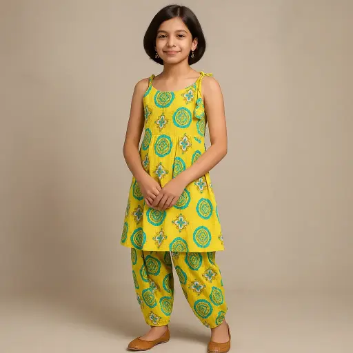 Kurta Sleeveless Afghani Pant Lemon Green