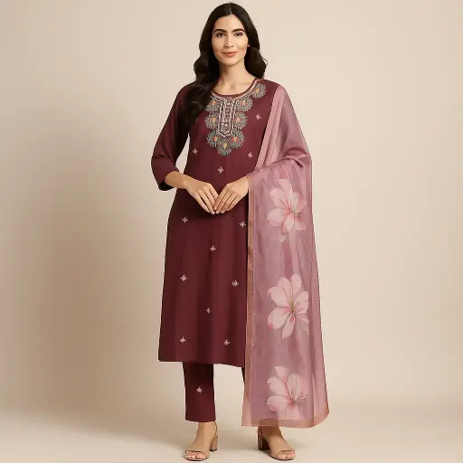 Brown Zari Indian Set 3Pcs